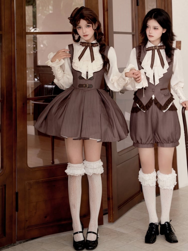 Pointed Flat Collar Ouji Lolita Long Sleeves Shirt with Jabot Tie