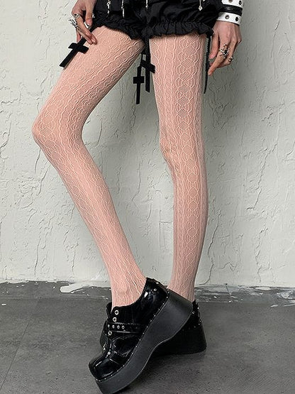 Punk Light Wasteland Tights Hollow-out Pink Design Striped Y2K