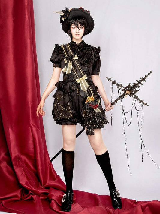 Ouji Lolita High Gold Bloomer Waist Black Shorts and