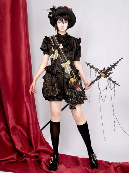 Accents Black Sleeves Shirt Short Ruffle with Ouji Lolita Gothic