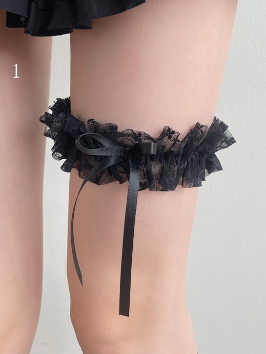 Over-Knee with Lace Stockings Black Loop Leg