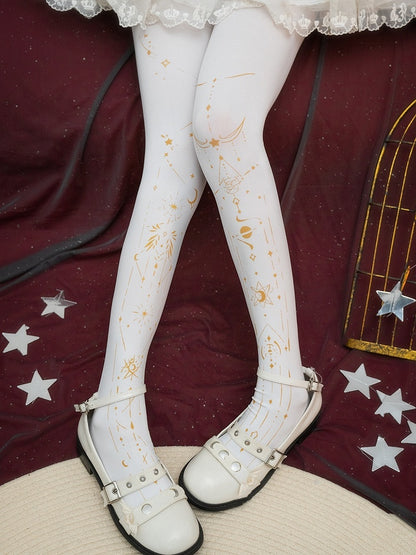 Black/White Lolita Star and Moon Tights