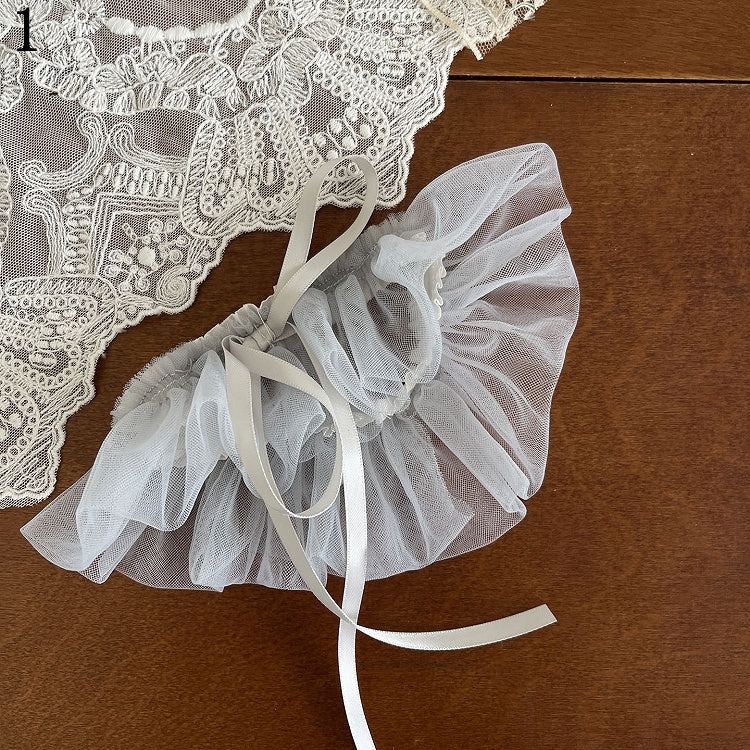 With Overknee Stockings Leg Loop Cuffs Feather Lace Blue