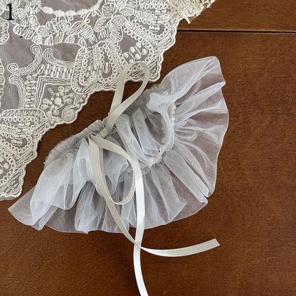 With Overknee Stockings Leg Loop Cuffs Feather Lace Blue