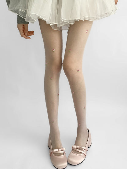 Tulip Details Tights Beige