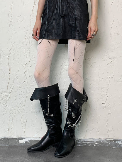 White Y2K Diamond Pattern Tights