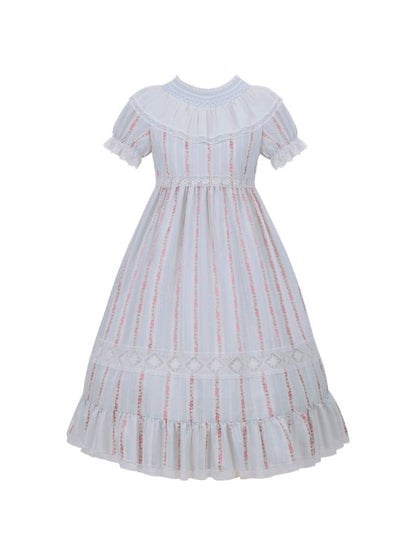 Light Cotton Sleeves Waist Dress Sweet Lolita High Blue Puff