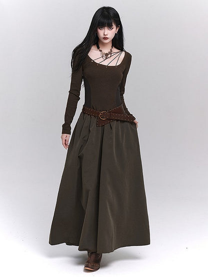 Alloy Brown Punk Buckle with Studded Waist Belt PU