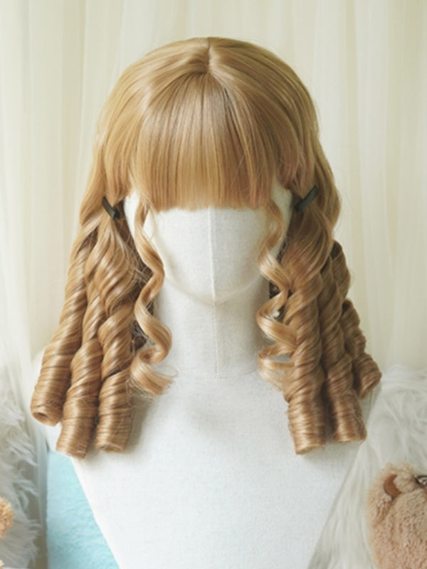 Perruque bouclée romaine noire/blond clair/rose/brun foncé/blond, longueur au-dessus de la poitrine, avec frange complète