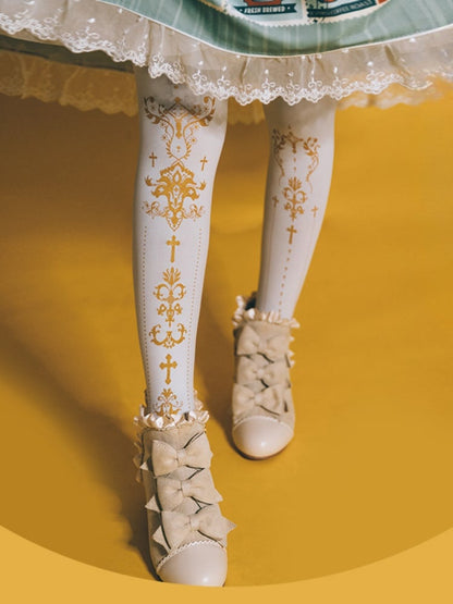 Gothic Lolita Cross Print Tights
