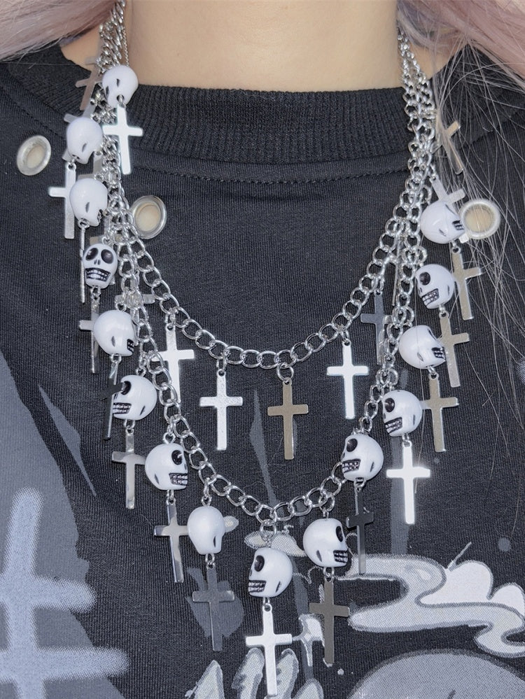 Pendant Necklace Punk Skeleton Cross Silver And