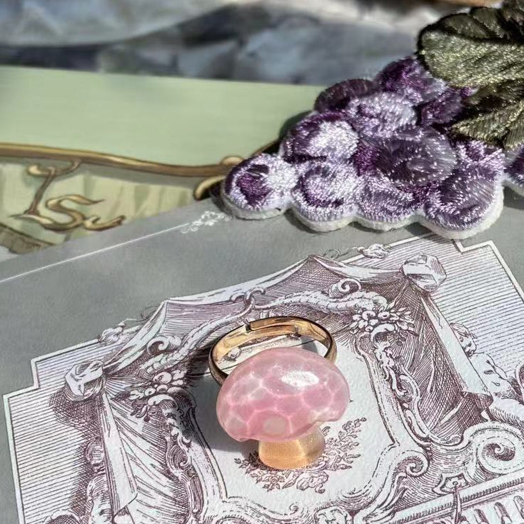 Ring Blue/Pink Mushroom Decorated
