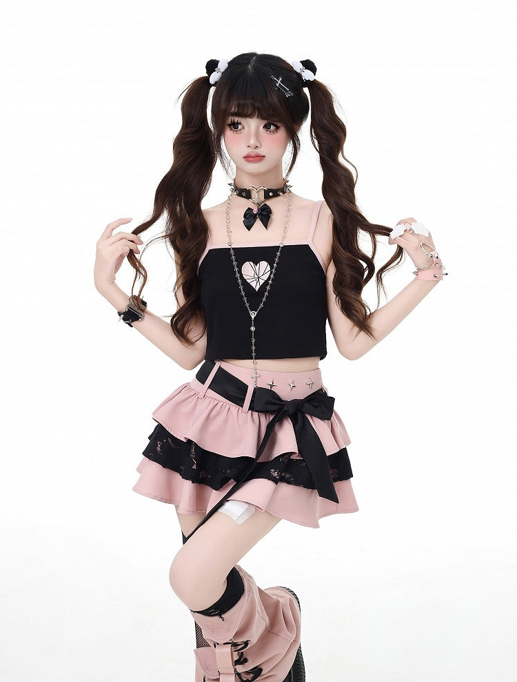Pink Bittersweet Mini Tiered Skirt with Detachable Bow