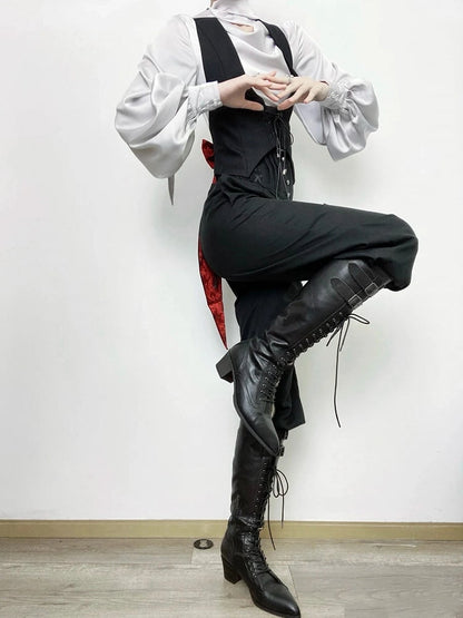 Black Ouji Neck Gothic Bunny at Halter Lolita Buckle Back Tailcoat with Bow Tail Waistcoat
