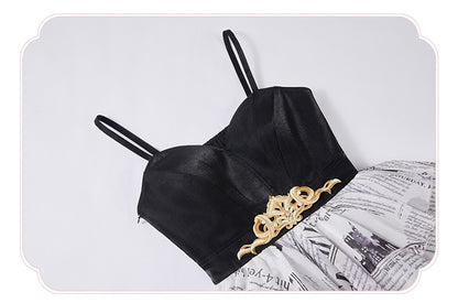 Elegant Skirt Layered Jumper Dress Lolita Print Newspaper Handkerchief