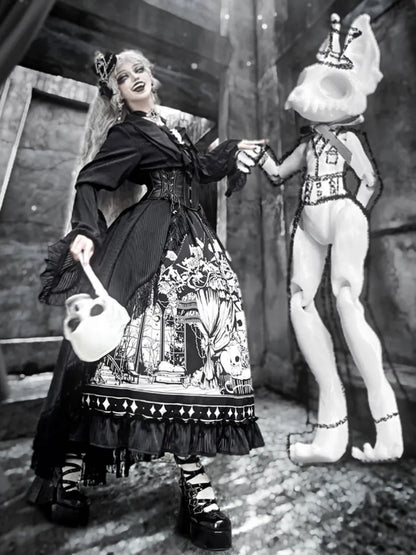 Sleeves Dark Belt Available Black Corset Gothic Plus Set Long - Full Lolita Skirt Sizes Shirt +