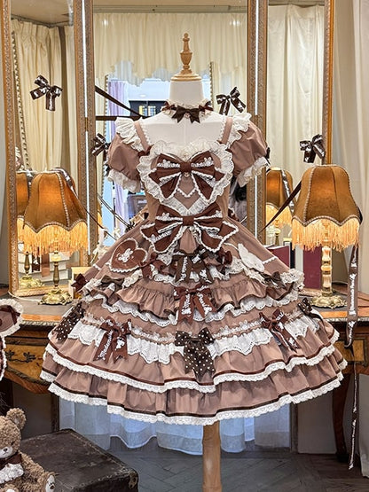 One Bow Ruffle Lolita Sweet Bunny Theme Dress Brown Accents Piece Princess