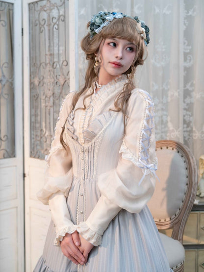 Ensemble complet Lolita JSK élégant classique avec patte de boutonnage sur le devant bleu Lily Pink House