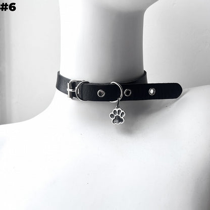Black Bone/Bell/Cat Paw Pendant Buckle Choker
