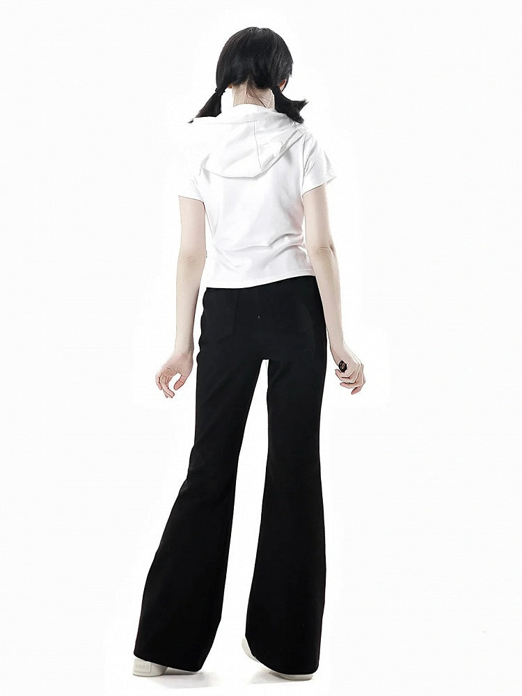 Bone Embroidery Drawstring Waist Flared Pants Black/Blue/Gray