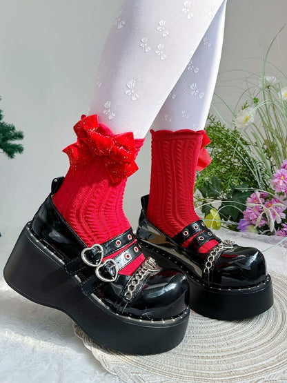 Sweet Lolita Red Bow Knitted Ankle Socks