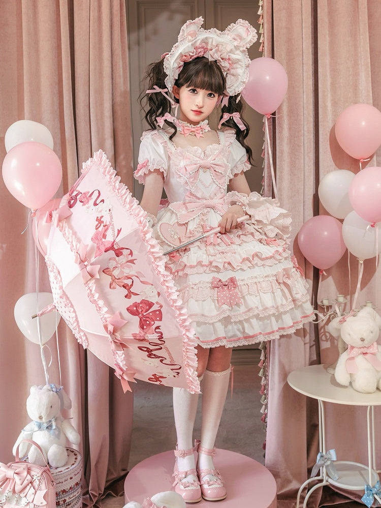 Ruffle One Piece Pink White Sweet Princess and Bow Dress Theme Lolita Bunny Accents