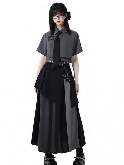 Black Asymmetrical Hem Corset Belt with Buckle Belt