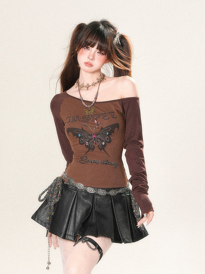 Mini Skirt Black High Waist Box Pleat PU