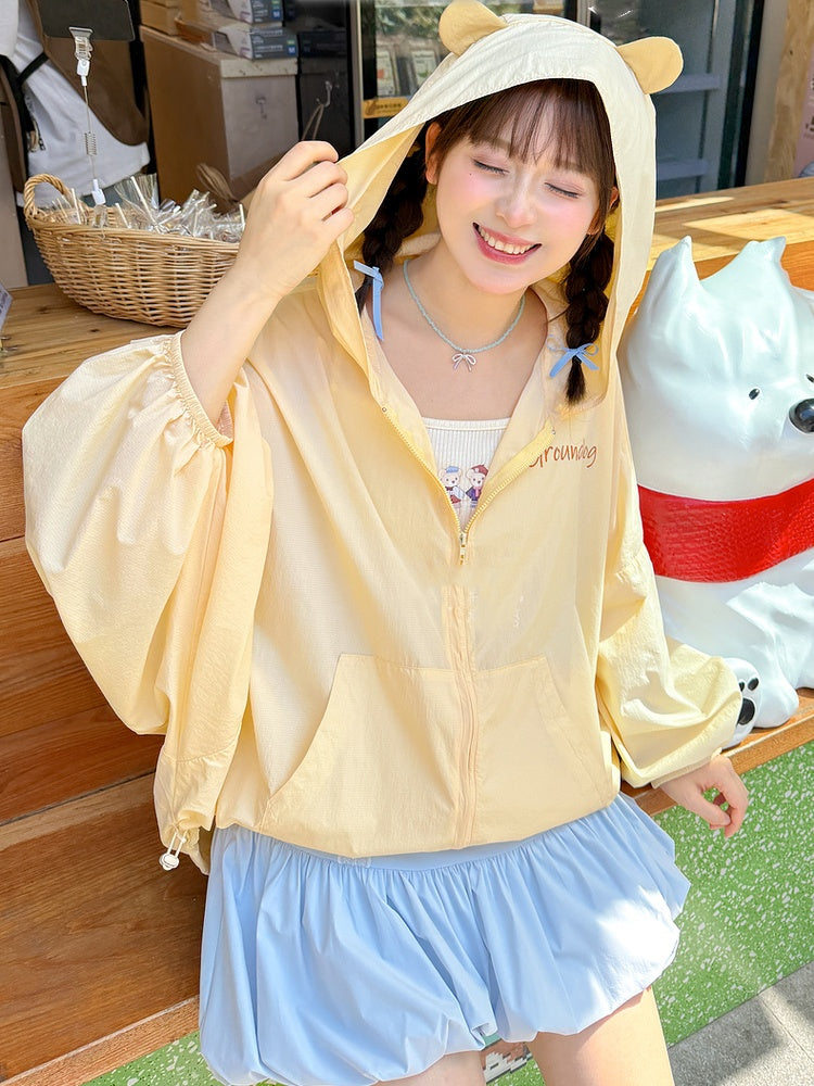 Jacket Sun Protection Drawstring Yellow Marmot Ear Design Hood Hem