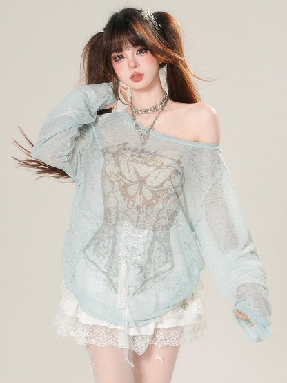Glamorous Long Lace-up Sleeves Top Detail Sun Green/Beige Protection