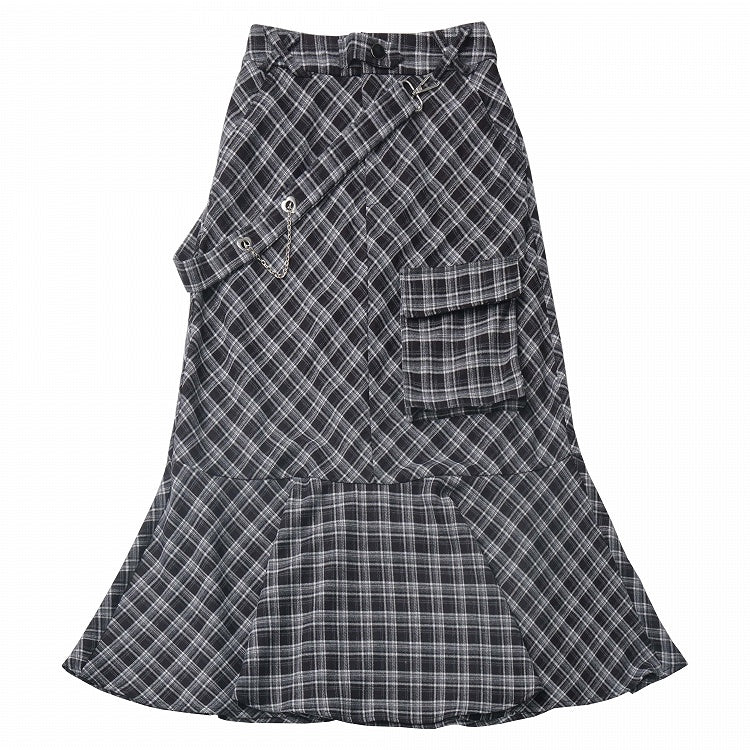 Ankle Black and White Plaid Pocket Length Mermaid Skirt Detail