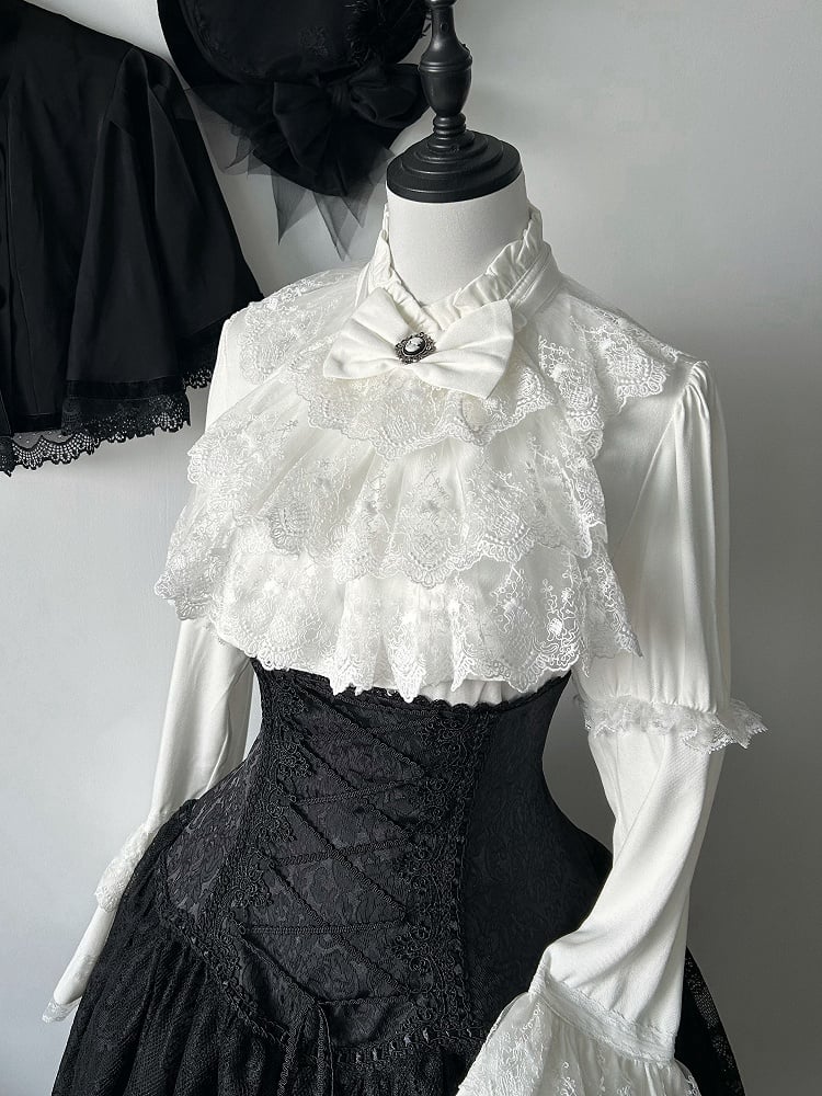 Tie Bowknot Jabot Black Gothic White /