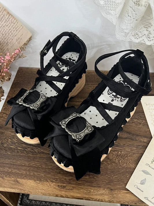 Schwarz PU Sweet - Plateauschuhe Design Crisscross