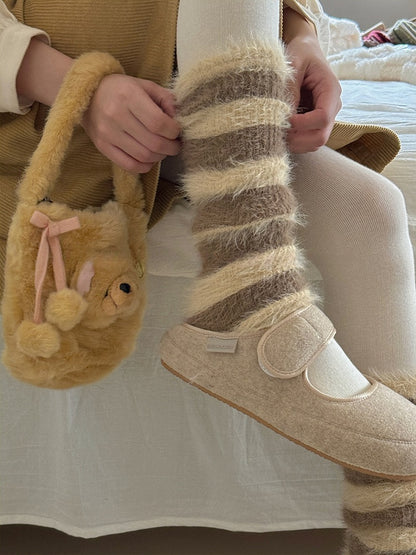 Jambières tricotées en peluche à rayures style années 2000
