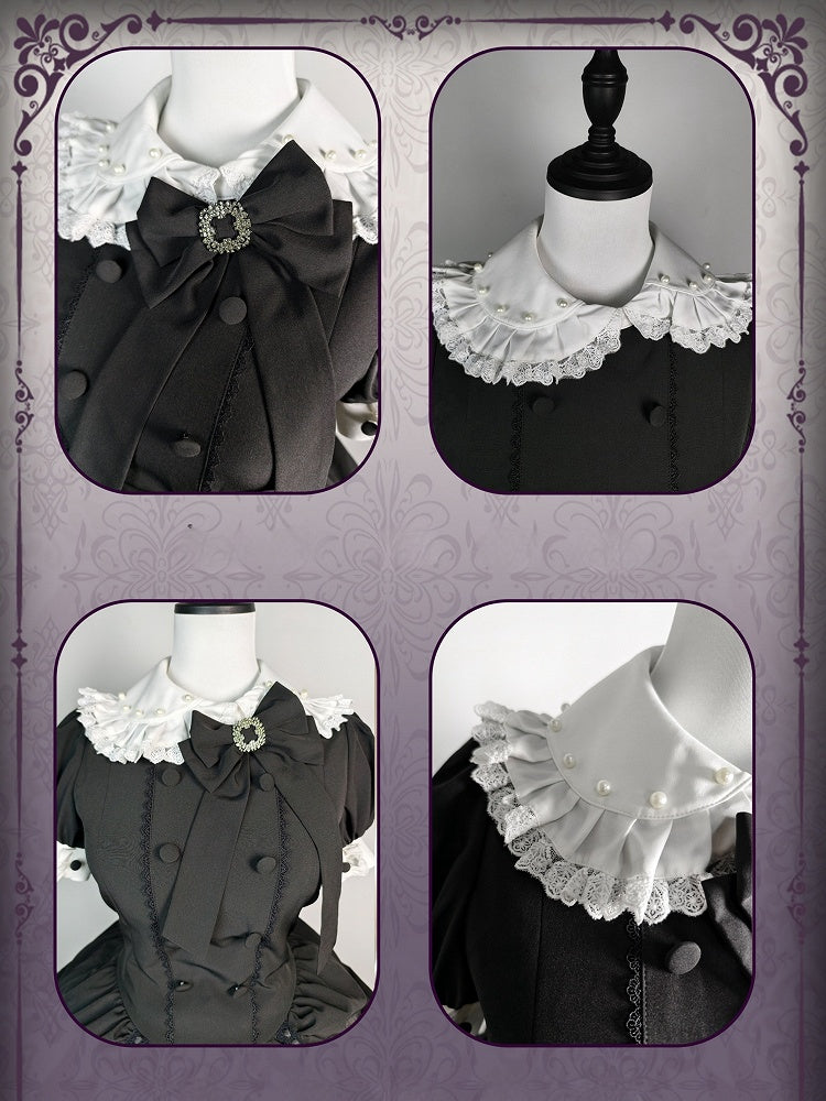und asymmetrisches Kleid Schwarz Lolita Peter Pan Weißer Rock Stufen Gothic Ärmel Kragen Kurz