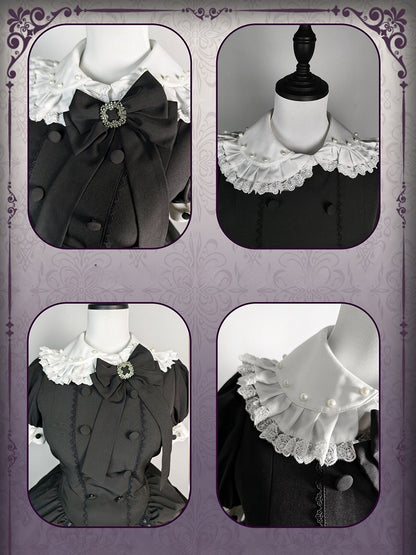 und asymmetrisches Kleid Schwarz Lolita Peter Pan Weißer Rock Stufen Gothic Ärmel Kragen Kurz
