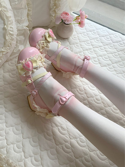 Schuhe Kuchen Erdbeere Lolita Mary Jane Pink Käse Süß