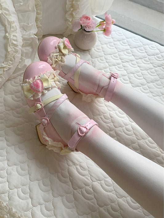 Schuhe Kuchen Erdbeere Lolita Mary Jane Pink Käse Süß