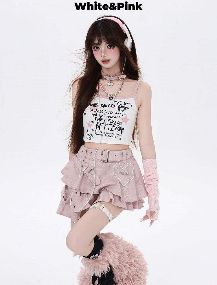 5 Print Top Cropped Cami Farben Graffiti