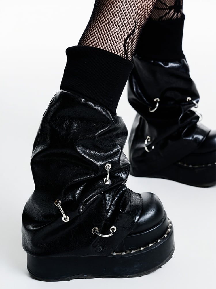 Gothic Punk Metal Rings Black Techwear Leg Warmers