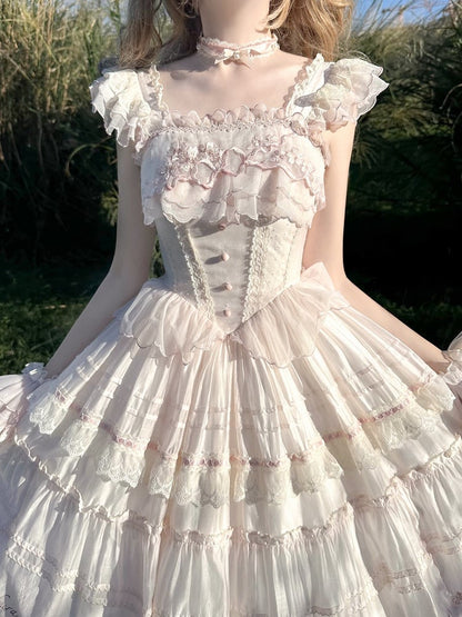 Waist Embrodery Basque Jumper Pink Princess Sakura Skirt Blossom Cherry Lolita