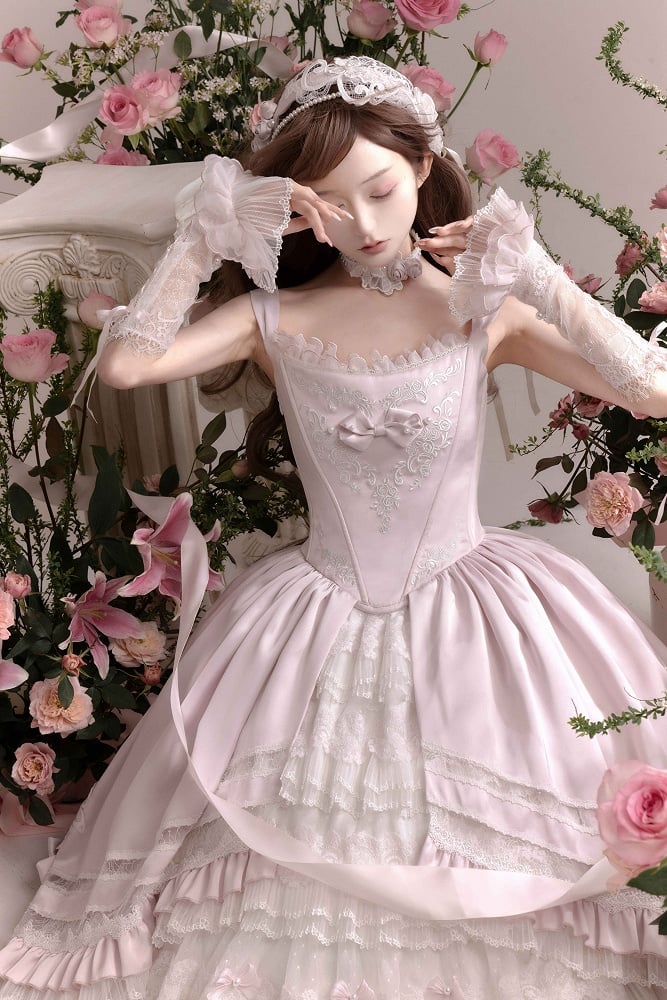 Robe de mariée élégante rose clair Hanayome Lolita JSK, ensemble complet