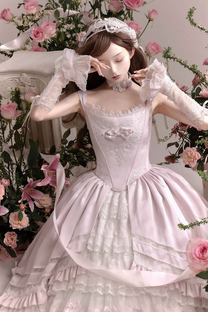 Rosette Light Pink Elegant Wedding Hanayome Lolita Jumper Skirt + Underskirt