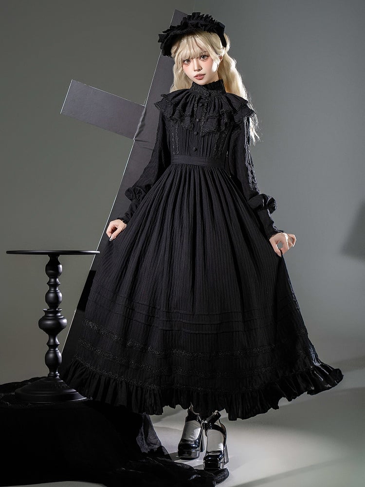 Gothic Long Sleeves Kuro Lolita Waist Black High All Dress
