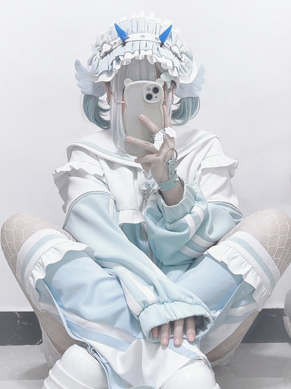 Collar Zip Sweatshrit WhiteGreen Kei Closure Jirai Jacket Sailor