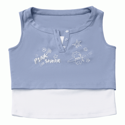 Graffiti Blue/Dusty Navy Top Two-pieces Blue/Dark Faux Print Tank Gray