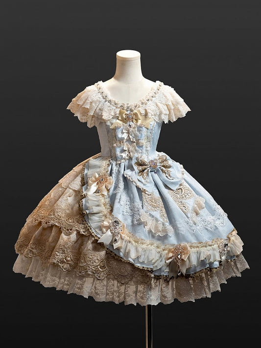 Prinzessin Akzente Schleife Lolita Perle Blau Strass Kleid und