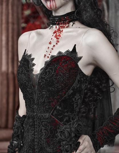 Romantic Goth Deep V-neck Vampire Mermaid Dress