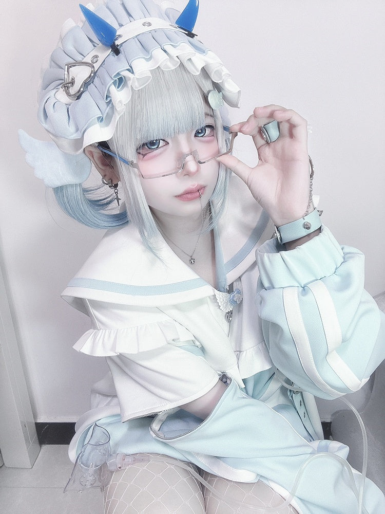 Collar Zip Sweatshrit WhiteGreen Kei Closure Jirai Jacket Sailor