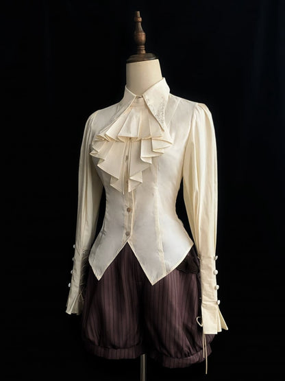 Pointed Flat Collar Ouji Lolita Long Sleeves Shirt with Jabot Tie